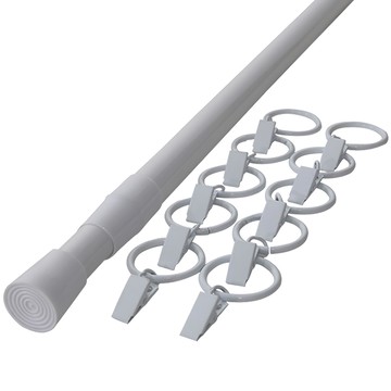 SUNDECO 雙彈簧伸縮桿 + 窗簾環夾 Set  4號(70~120cm)  白色