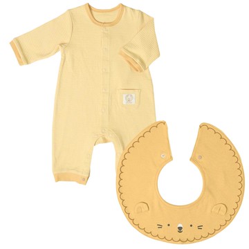 akachan honpo - 長袖兔裝-附動物造型圍兜-黃色