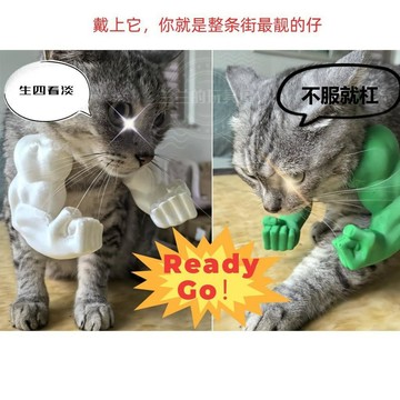 🔥台灣出🔥帥氣浩克手臂貓咪玩具創意貓咪cosplay服裝創意個性立體衣服搞怪 打印肌肉手臂貓咪 二頭肌貓咪掛脖手臂