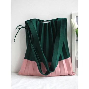 韓國ins小眾設計復古撞色可折疊女單肩包 時尚百搭針織風琴褶皺包