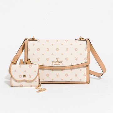 PLAYBOY - 翻蓋斜背包  Daylight系列 - 米色