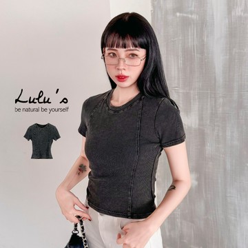 LULUS/顯胸弧線修身短袖上衣黑灰【A01260269】圓領衣 女生合身上衣260506