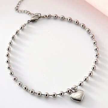 NOID-B 醫療鋼圓潤愛心簡約圓珠鍊腳鍊  銀色