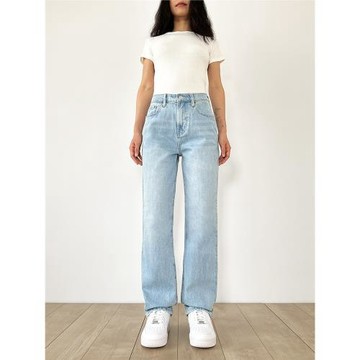 SWAGAL歐美風復古水洗藍momjeans高腰直筒寬松顯瘦丹寧牛仔褲長褲