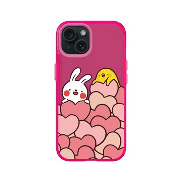 iPhone 15 Clear 粉漾桃 - 懶散兔與啾先生 Lazy Rabbit and Mr.Chu - Hearts
