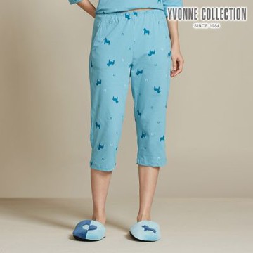 YVONNE 以旺傢飾 冰島馬印花七分褲-冰島藍 (M/L)