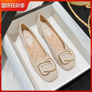 大碼女鞋41到43春秋新款方頭氣質淺口鞋子粗跟舒適顯瘦時尚單鞋女
