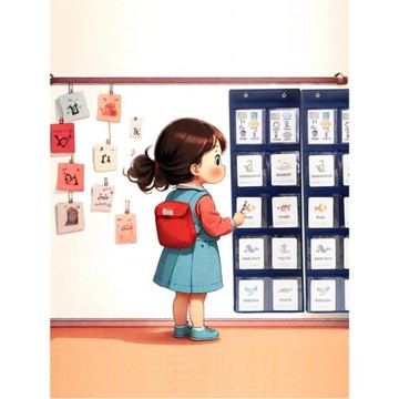 兒童墻掛式早教識字透明掛袋幼兒園啟蒙卡片收納寶寶認字學習卡袋