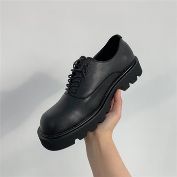 方頭皮鞋男潮流韓版休閑百搭商務高端設計感小眾德比厚底鞋ins 潮