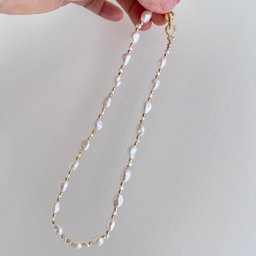 金光小語 天然巴洛克珍珠金珠點綴交扣項鍊