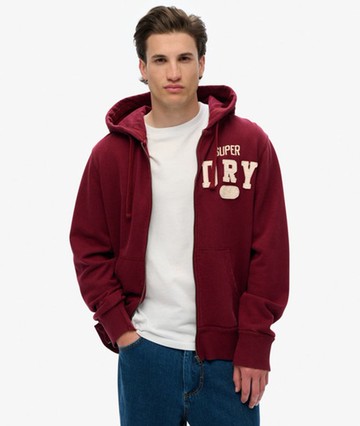Superdry Men's Vintage Athletic Zip Hoodie Red Size: M
