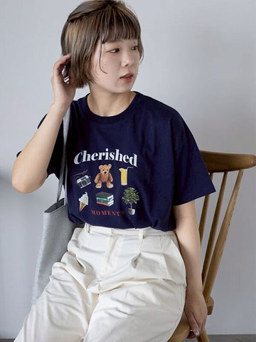 日常風格圖案印花短袖T恤(0F000886610) - ehka sopo