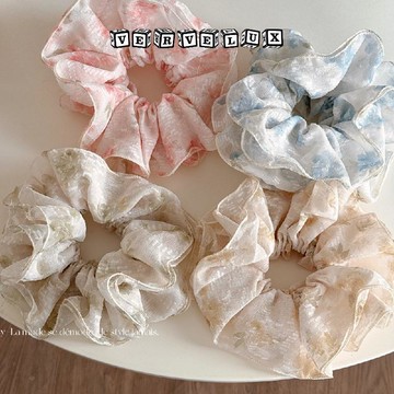 两件9.9折🔥臺灣出貨🔥可開發票✅仙女風輕柔透氣網紗布藝碎花大腸圈髮圈 出街拍照發繩馬尾皮筋