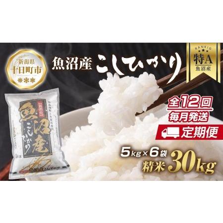 ふるさと納税  新潟県 魚沼産 コシヒカリ お米 30kg×計12回 精米済み 年間 毎月発送 こしひかり（お米の美味しい炊き方ガイド.. 新潟県十日町市