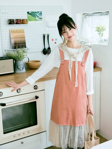 牛仔拼接網紗魚尾吊帶裙-親子款(女)