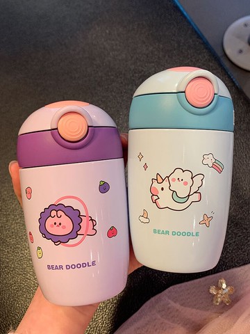保溫杯女可愛學生創意卡通便攜喝水杯幼兒園水壺寶寶吸管杯子防摔