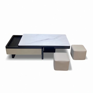 LOGIS "不用組裝"輕奢微晶石伸縮茶几(一桌兩椅)【VG-TA-CH2】