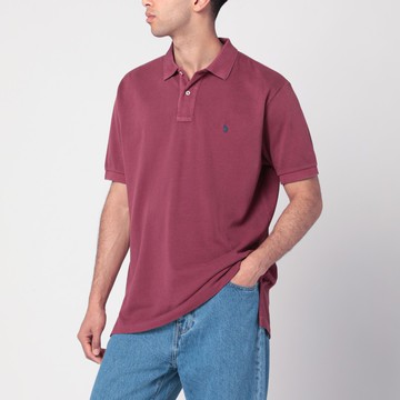 Washed wine red cotton polo