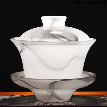 免運 開立發票 茶具 伴手禮  琉璃蓋碗泡茶杯大號不燙手三才碗功夫茶具單個白瓷茶碗手抓壺家用