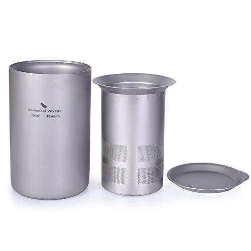 iBasingo 350ml Titanium Double Layer Tea Cup with Filter Cover Outdoor Camp