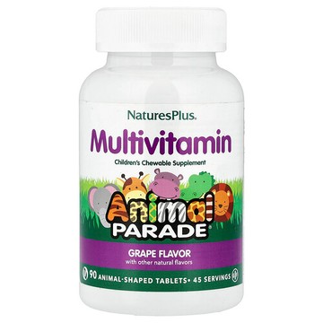 NaturesPlus, Animal Parade®，兒童多維生素咀嚼片，葡萄味，90 片動物狀片劑
