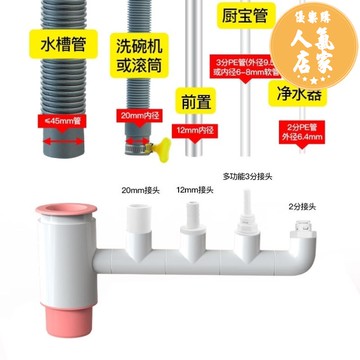 水槽下水管 排水管 廚房水槽洗碗機凈水器下水管小廚寶洗衣機前置過濾PVC排水管三通