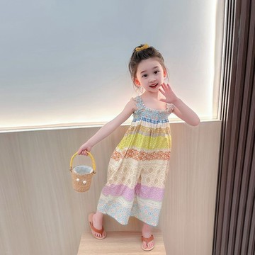 🎀biubiu童裝🎀兒童吊帶寶寶夏季新款女童夏裝連衣裙套裝花色拼接小清新