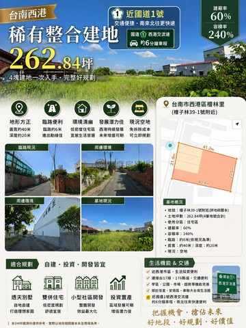西港檨子林｜稀有整合方正建地｜台南市西港區檨林