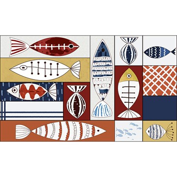 廚房防油煙機貼紙防水耐高溫自粘瓷磚墻貼創意裝飾卡通魚圖案貼畫