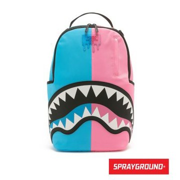 SPRAYGROUND-雙色拼接鋸齒鯊大容量後背包-藍色