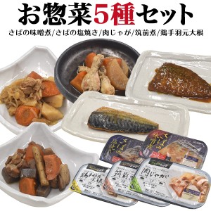 惣菜5種セット 肉じゃが   筑前煮   鶏手羽元大根煮   さばの味噌煮   さばの塩焼き ストックおかず 和食 和惣菜 煮物 レトルト食品 レン