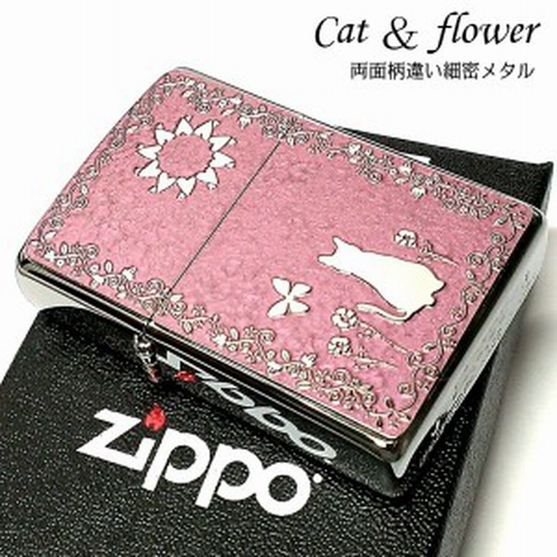 ZIPPO 猫 ライター 可愛い キャット＆フラワー ピンク ジッポ