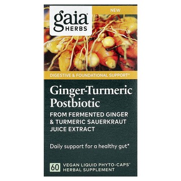 Gaia Herbs, 生姜-姜黃益生素，60 粒全素液體 Phyto-Caps 膠囊（每粒 0.6 克）