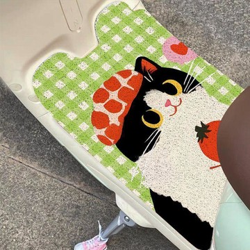 新款【upton】可愛小貓電動車腳墊通用可裁剪踏板摩托車絲圈愛瑪國標防水防滑墊