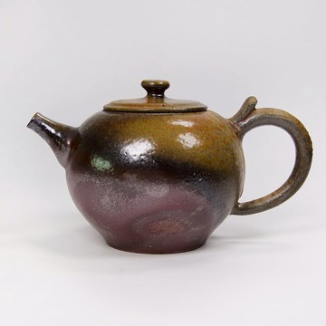 明芽窯 l 柴燒杏黃落灰後手壺 茶壺 陶壺 落灰 陶藝品 蒐藏品 H4