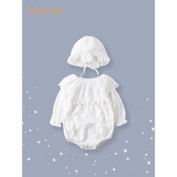 嬰兒春裝套裝女寶寶春秋薄款連體衣滿月衣服新生的兒拍照周歲禮服