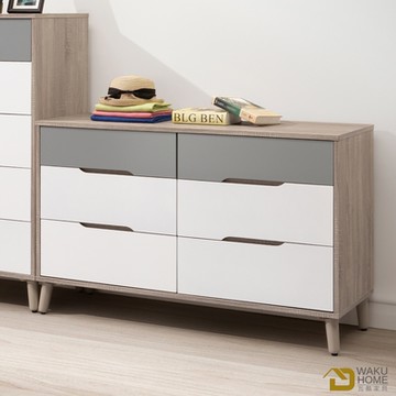 WAKUHOME 瓦酷家具Kenster淺灰雙色4尺六斗櫃寬120.1*深40*高75公分