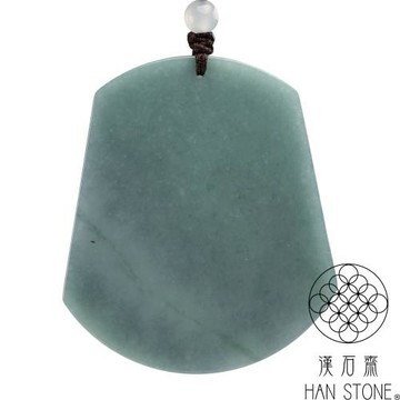 【漢石齋】天然翡翠A貨 平安無事牌玉佩項鍊 藍水種飄花(50*58*3.5mm)