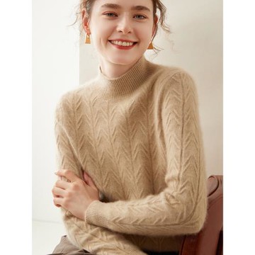 加厚羊絨衫女寬松絞花半高領羊絨毛衣粗毛線羊毛衫冬季針織打底衫