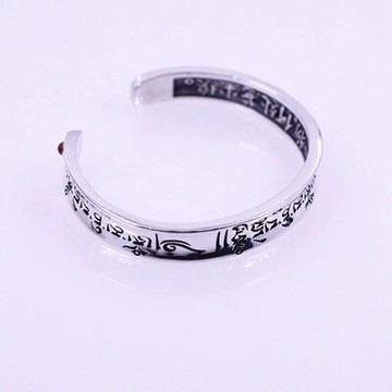 現貨+預購 925純銀手環手鐲-作舊梵文經文開口情人節生日禮物男飾品73na34【獨家進口】【米蘭精品】