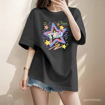 台灣出貨100%純棉 設計感上衣 短袖 t桖 大尺碼上衣 大碼女裝 寬鬆上衣 韓國女裝 印花t恤 中長款上衣 短袖上衣