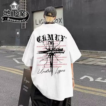 地下室B1-短袖t恤 潮牌閃電十字架 男生衣服 短袖 寬鬆 大尺碼5XL 圓領【NL625143】