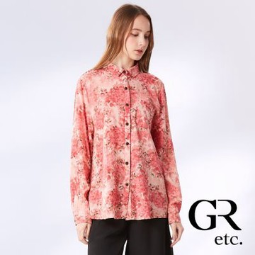 【GLORY21】網路獨賣款-etc.滿版花卉印染棉質長袖襯衫-粉紅色