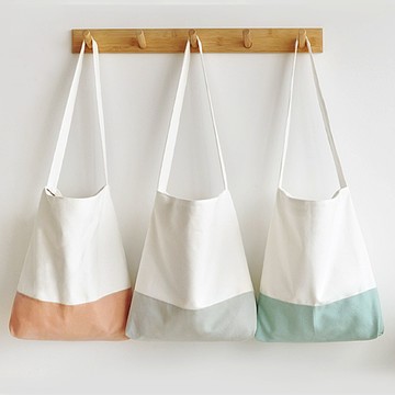 E.City_日系質感拼接帆布單肩購物袋