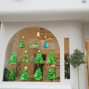 2024新年裝飾布置靜電貼店鋪櫥窗玻璃裝飾貼紙圣誕節窗花門貼墻貼 雙11全館免運
