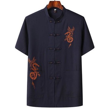 【米蘭精品】唐裝上衣短袖漢服-飛龍刺繡寬鬆中老年男外套4色74fo22