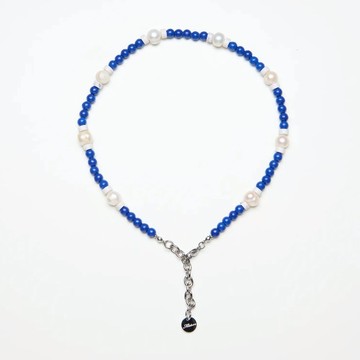 MIXTURE. MP041 藍玉石圓珠 / 白天然石串接天然淡水珍珠項鍊
