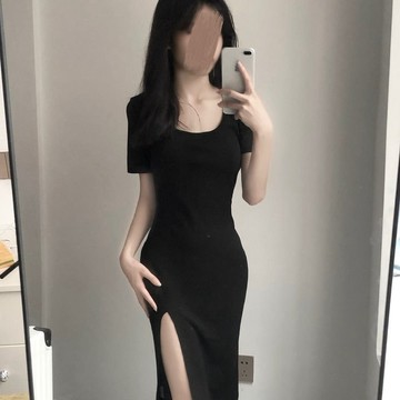 復古開叉洋裝 連衣裙 長裙 裙子 複古連衣裙女新款夏季氣質修身純慾辣妹內搭包臀裙開叉長裙女 平價女裝 日韓服飾 夏日女裝