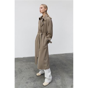 lowclassic風衣外套女春秋設計感小眾西裝領腰帶長款過膝垂感大衣