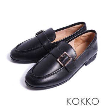 KOKKO時髦方釦極柔軟寬楦樂福鞋黑色